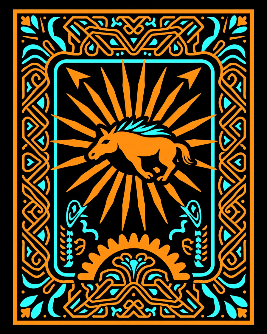 Orange Horse Sunburst Celtic Frame Rug