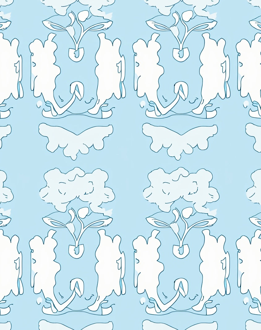 Sky Blue Abstract Clouds and Flower Rug