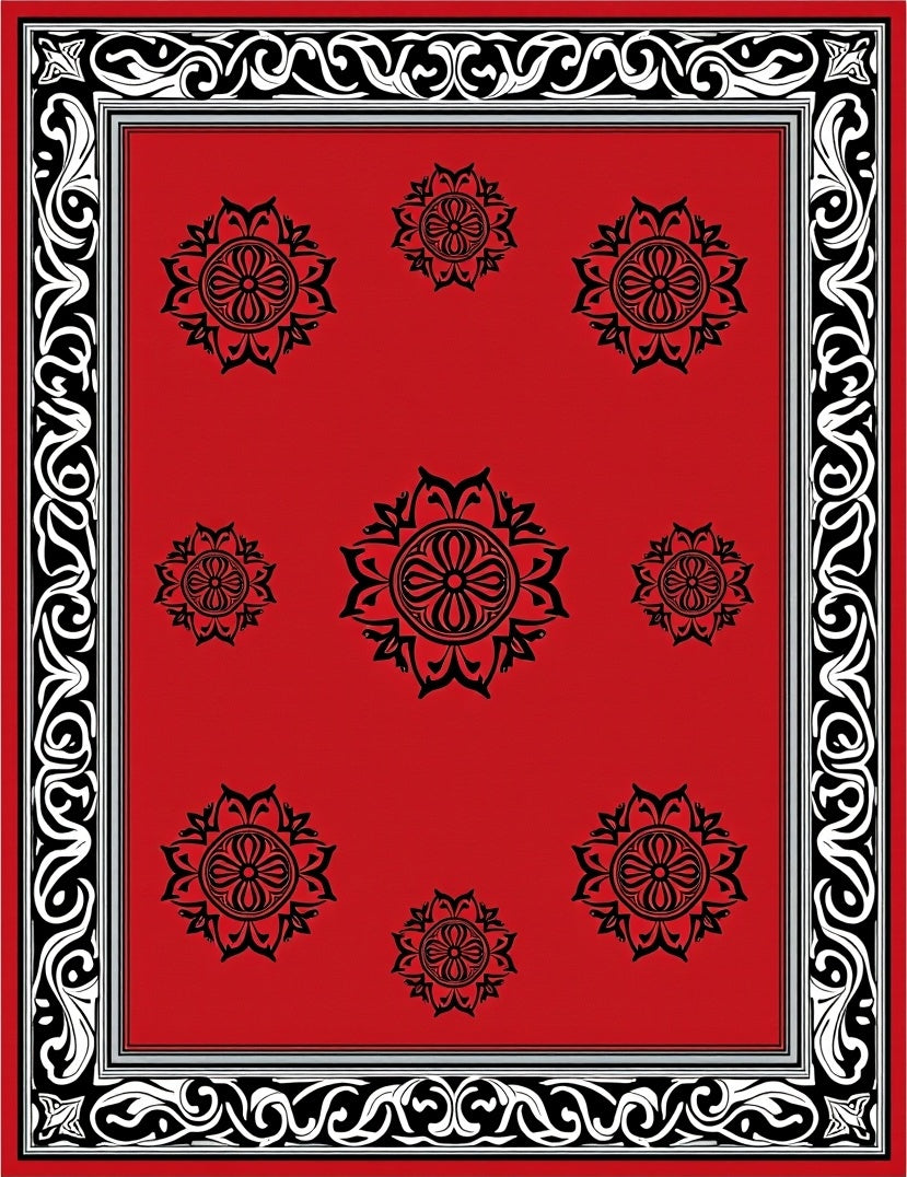 Scarlet bloom medallions with ornate border Rug