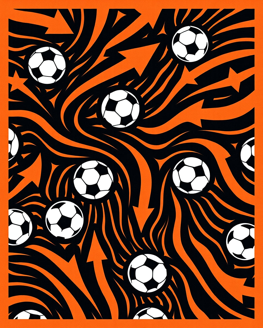 Dynamic Orange Soccer Ball Swirl Rug