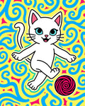 Whimsical White Cat Playful Swirls Rug
