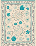 Teal Seashell Floral Abstract Border Rug