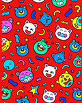 Bright Red Cheerful Monster Collage Rug