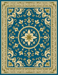 Teal Golden Floral Medallion Border Rug