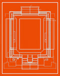 Orange White Blueprint Architectural Outline Rug