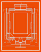 Orange White Blueprint Architectural Outline Rug