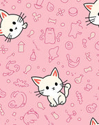Cute Pink Kitten Scattered Line Art Rug