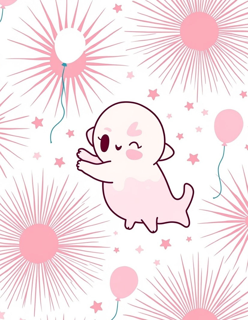Cute Pink Ghost Balloon Starburst Rug