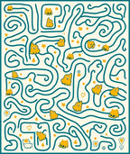 Teal Maze Yellow Whimsical Creatures Rug