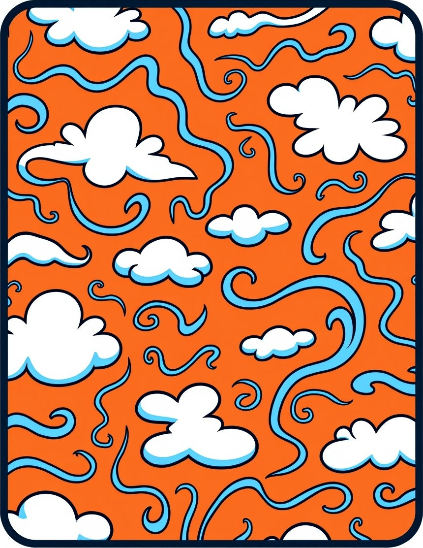 Whimsical Orange Sky Cloud Swirl Rug