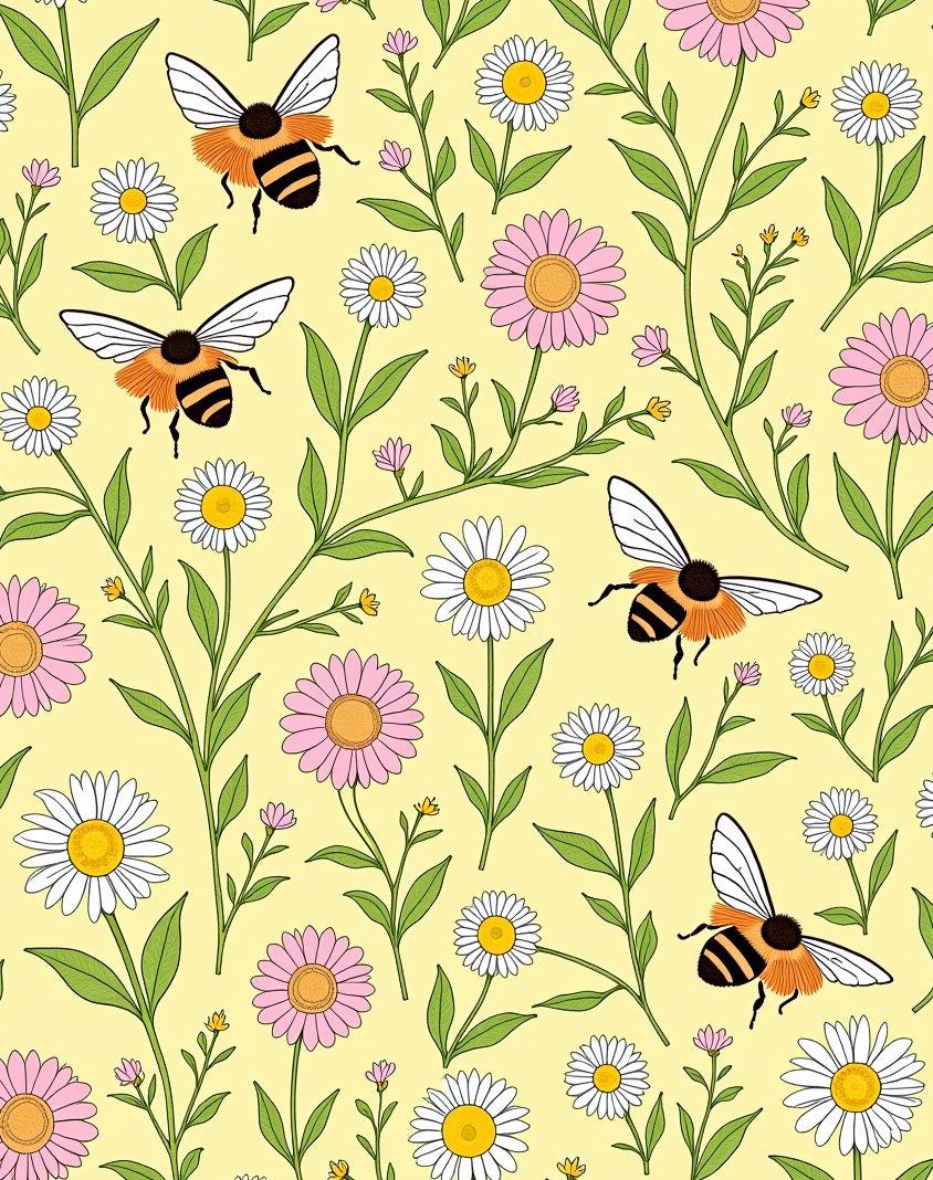Whimsical Bumblebee Floral Garden Rug
