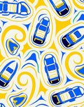 Blue Yellow Retro Car Swirl Rug