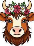 Whimsical Highland Cow Floral Wreath Rug