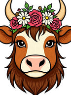 Whimsical Highland Cow Floral Wreath Rug