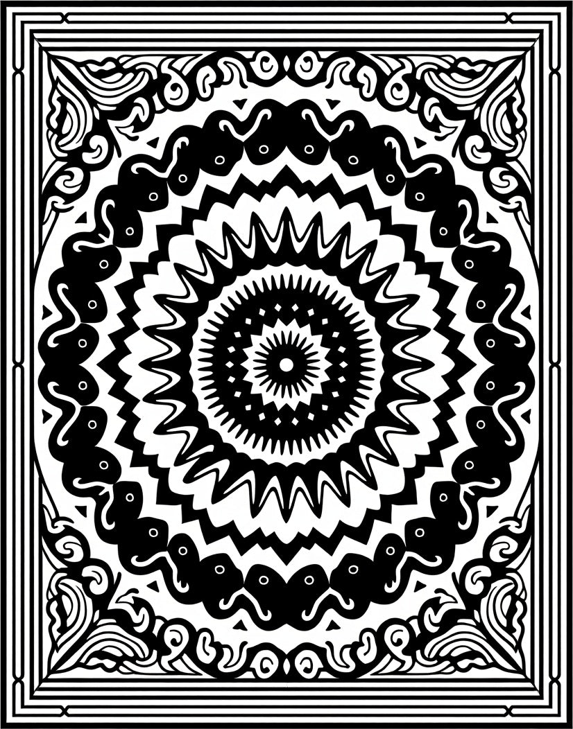 Bold Black Mandala Radial Harmony Rug