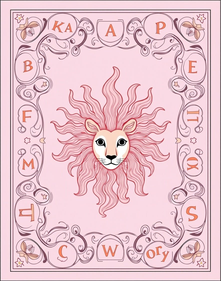 Pink Sun Lion Leo Zodiac Frame Rug