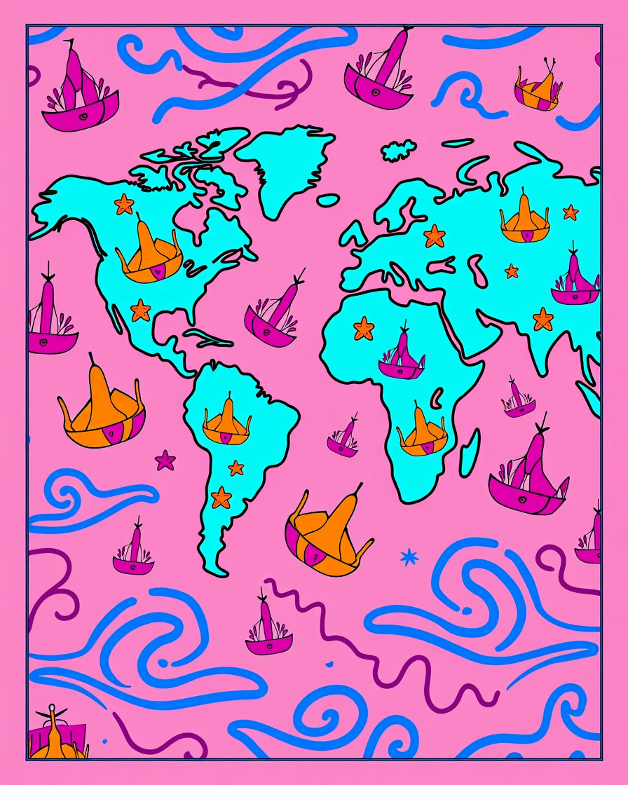 Hot Pink Sailing World Adventure Rug