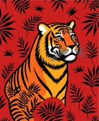 Bold Tiger Among Tropical Leaves Rug