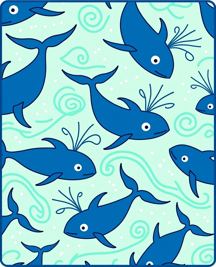 Ocean Blue Whales Sea Swirls Rug