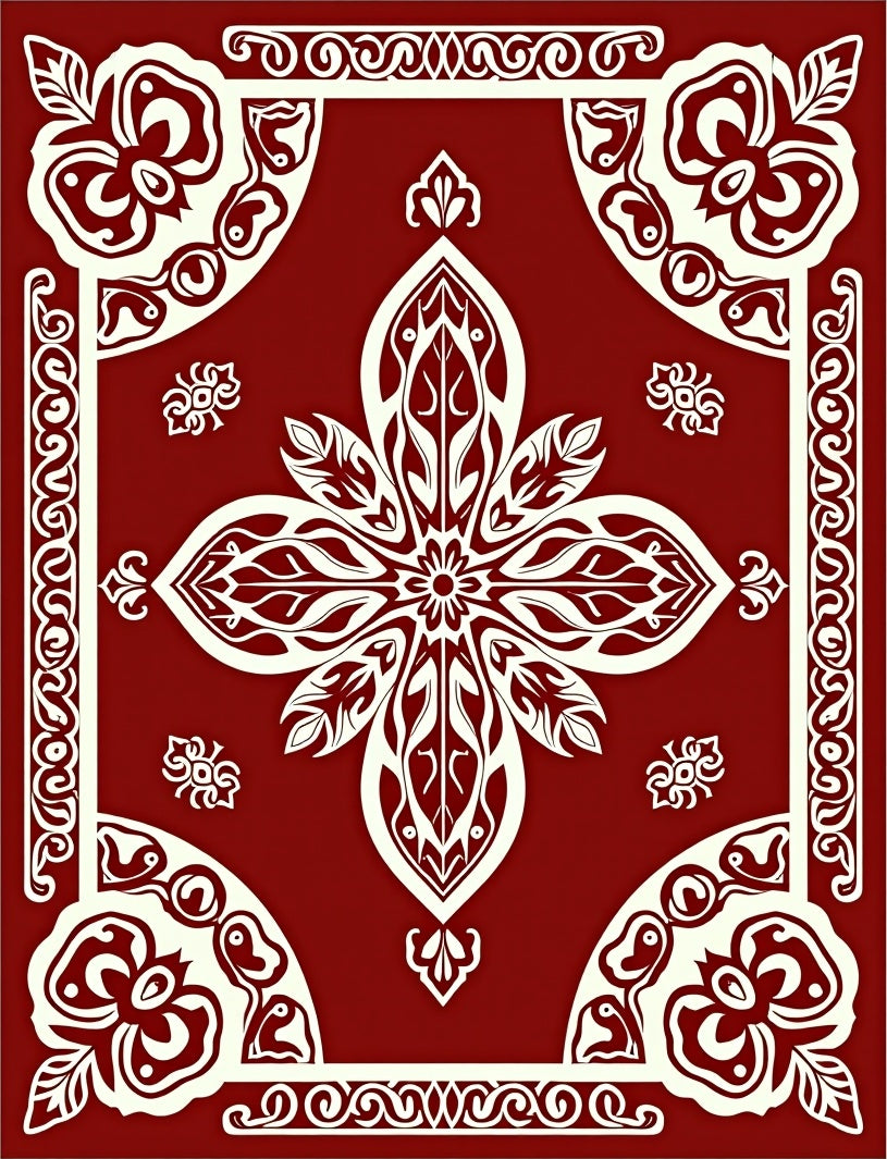 Crimson Floral Medallion Lattice Rug