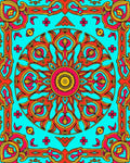 Vibrant Coral Sunburst Kaleidoscope Rug