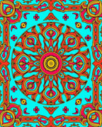 Vibrant Coral Sunburst Kaleidoscope Rug
