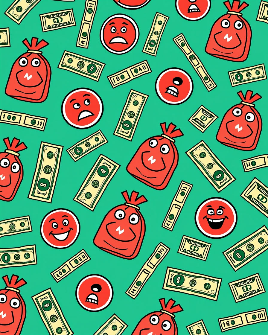 Red Money Bags Smiling Faces Rug