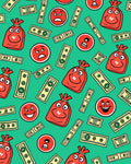 Red Money Bags Smiling Faces Rug