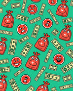 Red Money Bags Smiling Faces Rug