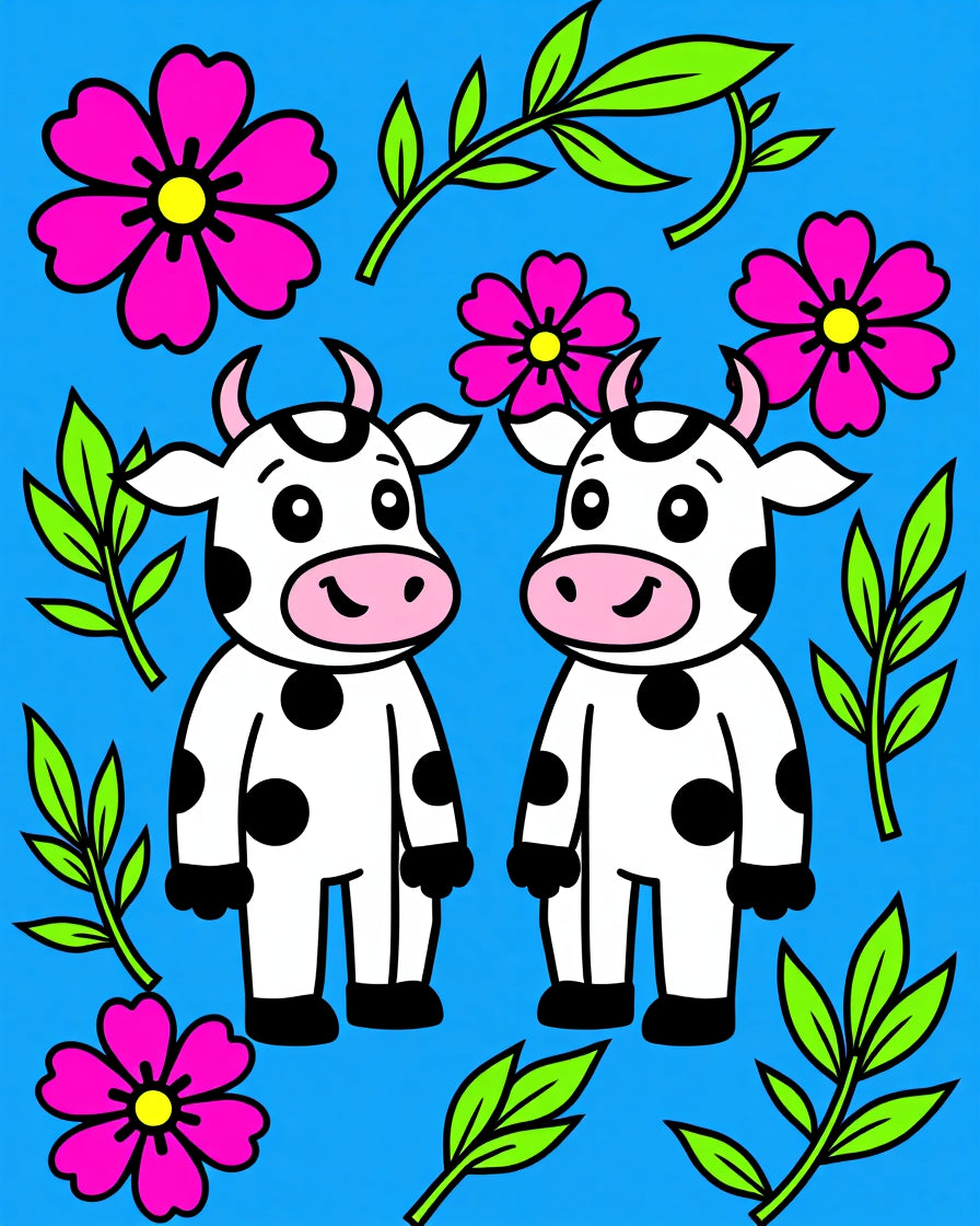 Playful Pink Flowers Cow Companions Rug