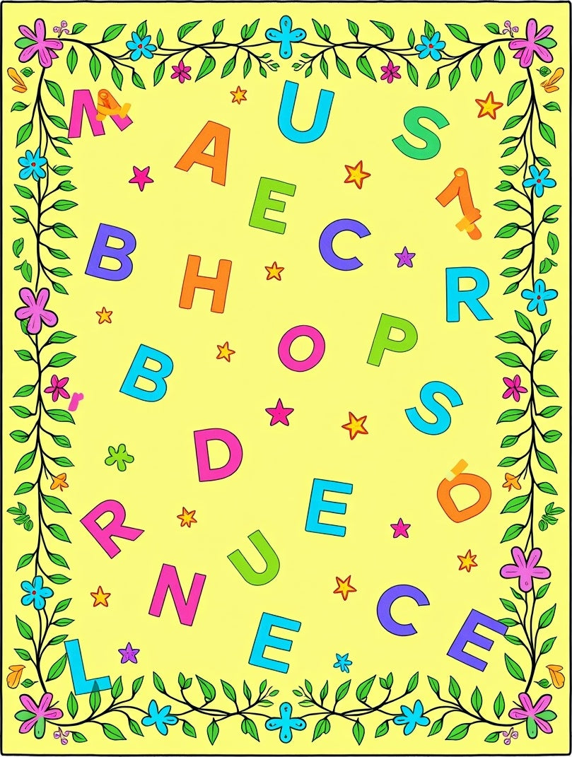 Yellow ABC Floral Border Rug
