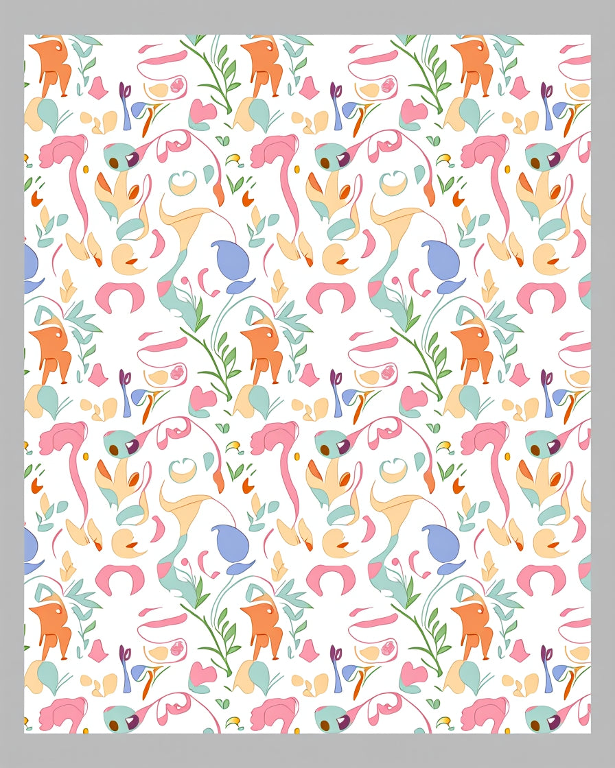 Whimsical Pastel Organic Swirl Collage Rug