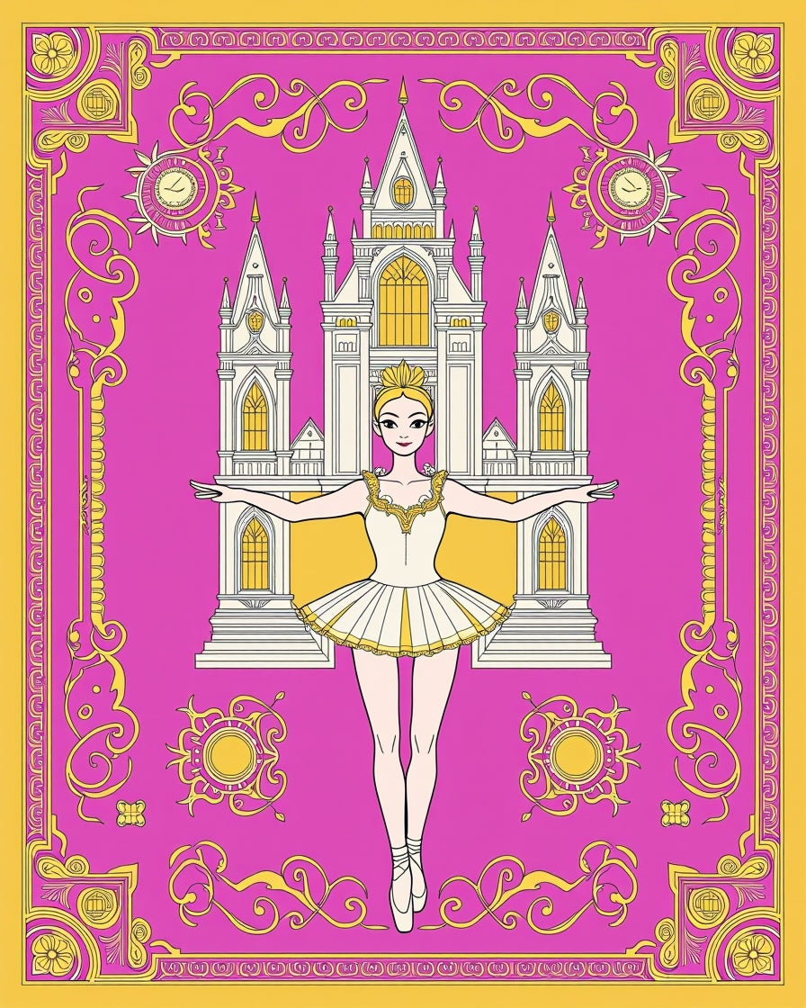Ornate Ballet Castle With Pink Background Rug