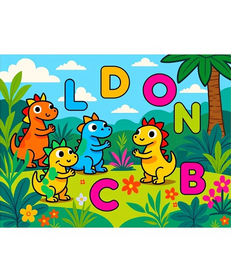 Cute Dinosaur Alphabet Jungle Rug