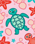 Kawaii Teal Turtle Pink Starfish Bubbles Rug