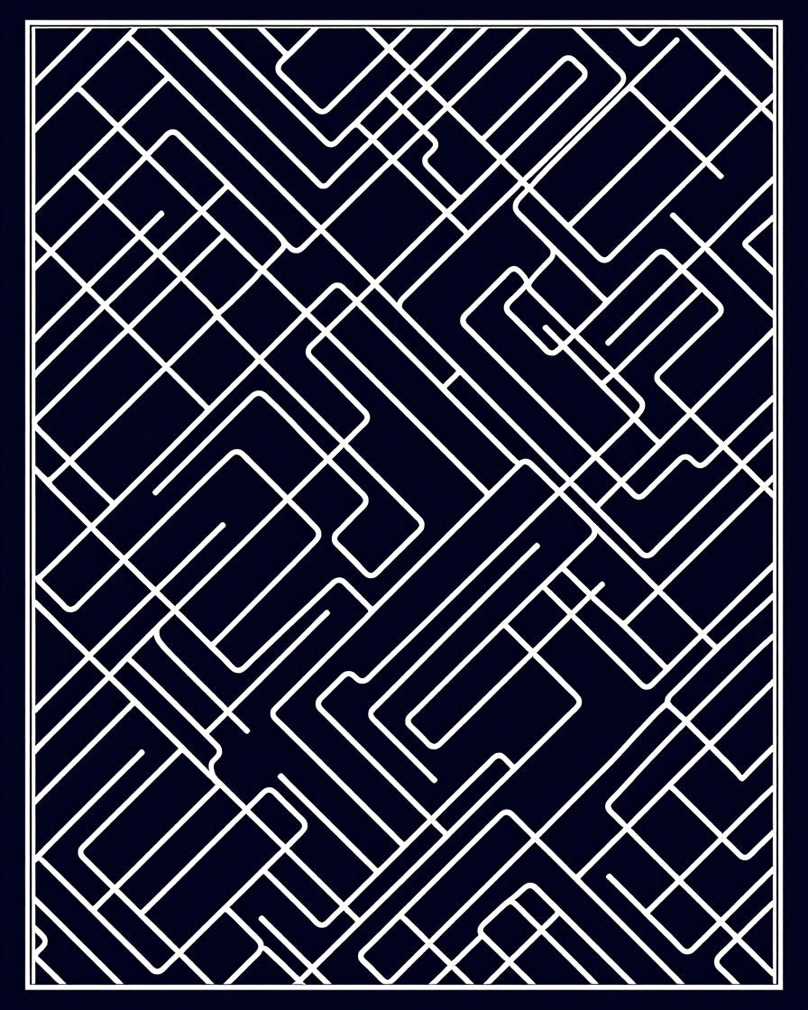 Navy White Interconnected Lines Rug