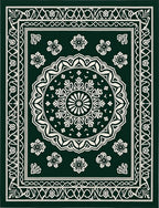 Deep Green Medallion Floral Border Rug