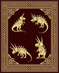 Golden Unicorn Dinosaurs Burgundy Border Rug