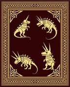 Golden Unicorn Dinosaurs Burgundy Border Rug