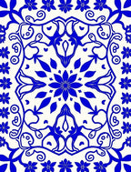 Vibrant Blue Floral Mandala Scrollwork Rug