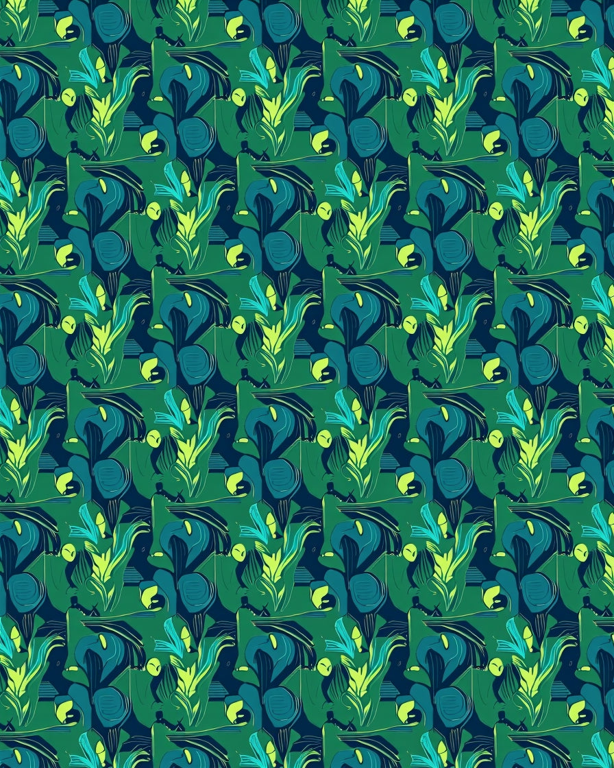 Deep Green Abstract Organic Foliage Rug