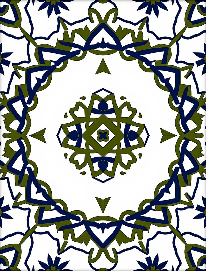 Navy Olive Green Radial Mandala Rug