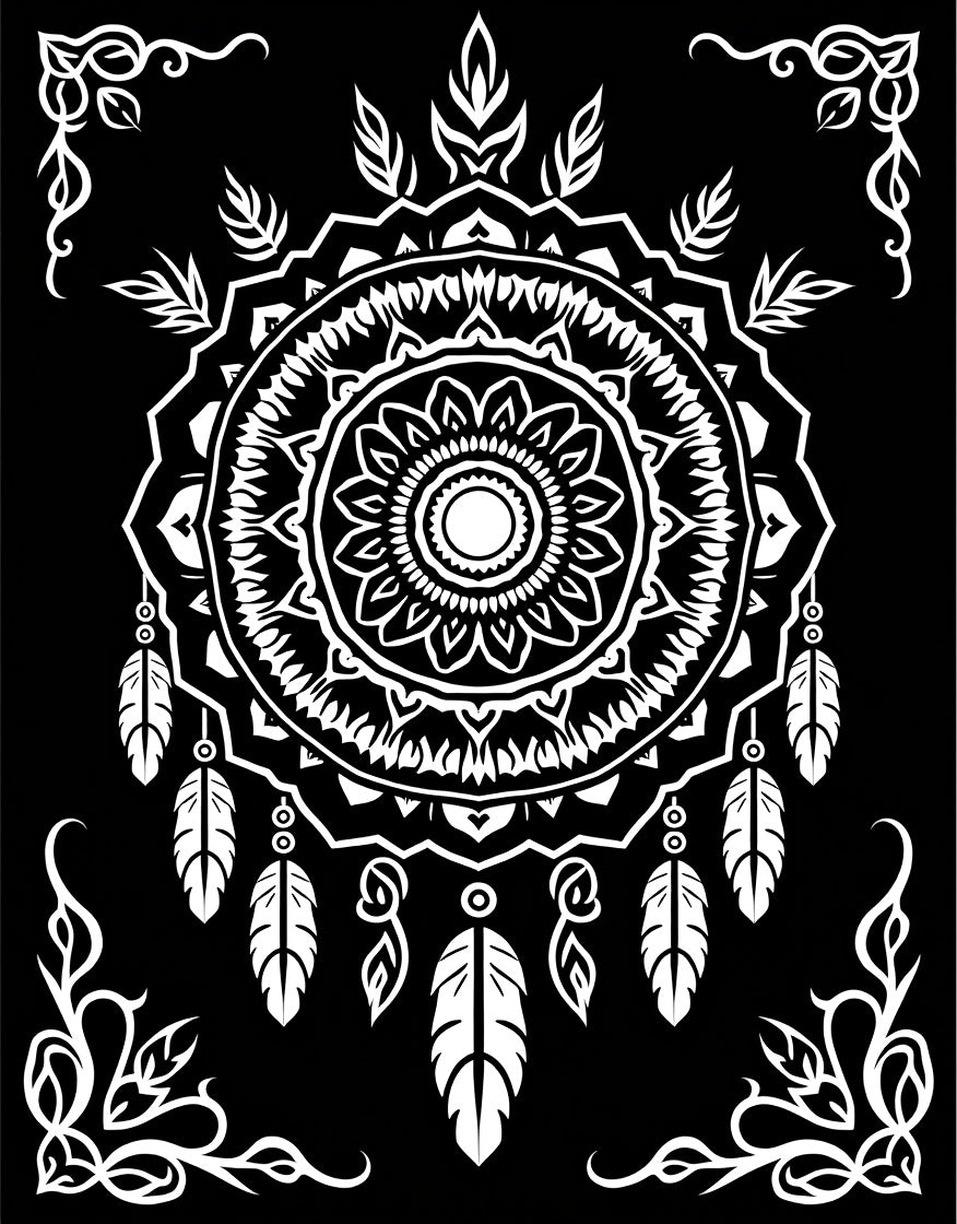 Monochromatic White Dreamcatcher Mandala Rug