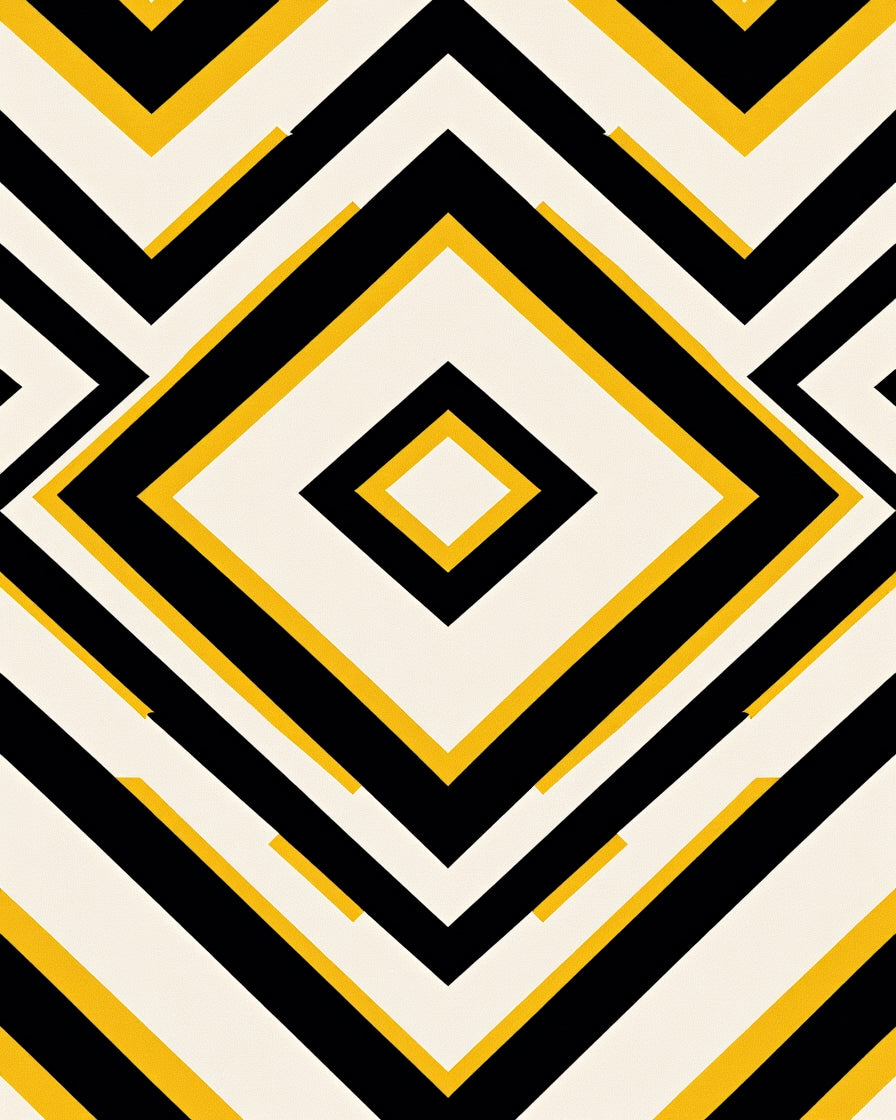 Bold Black Yellow Diamond Chevron Rug