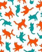 Orange Teal Cat Silhouettes Repeating Rug