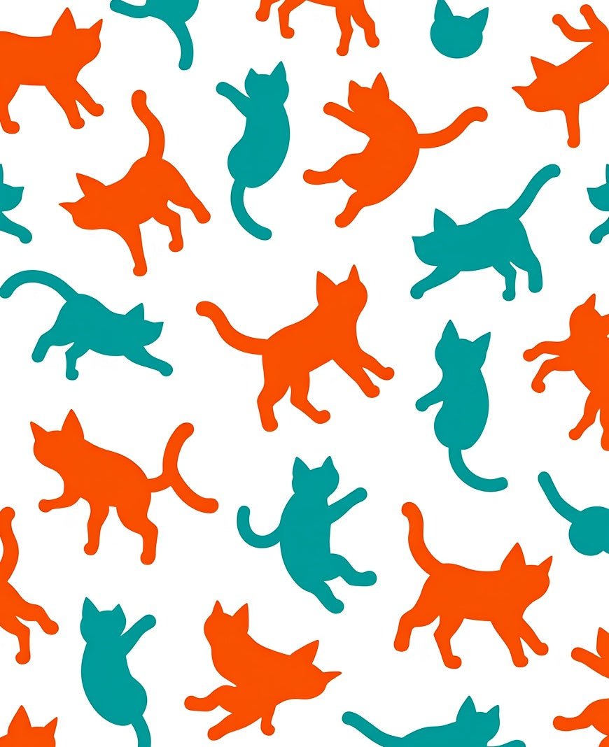 Orange Teal Cat Silhouettes Repeating Rug