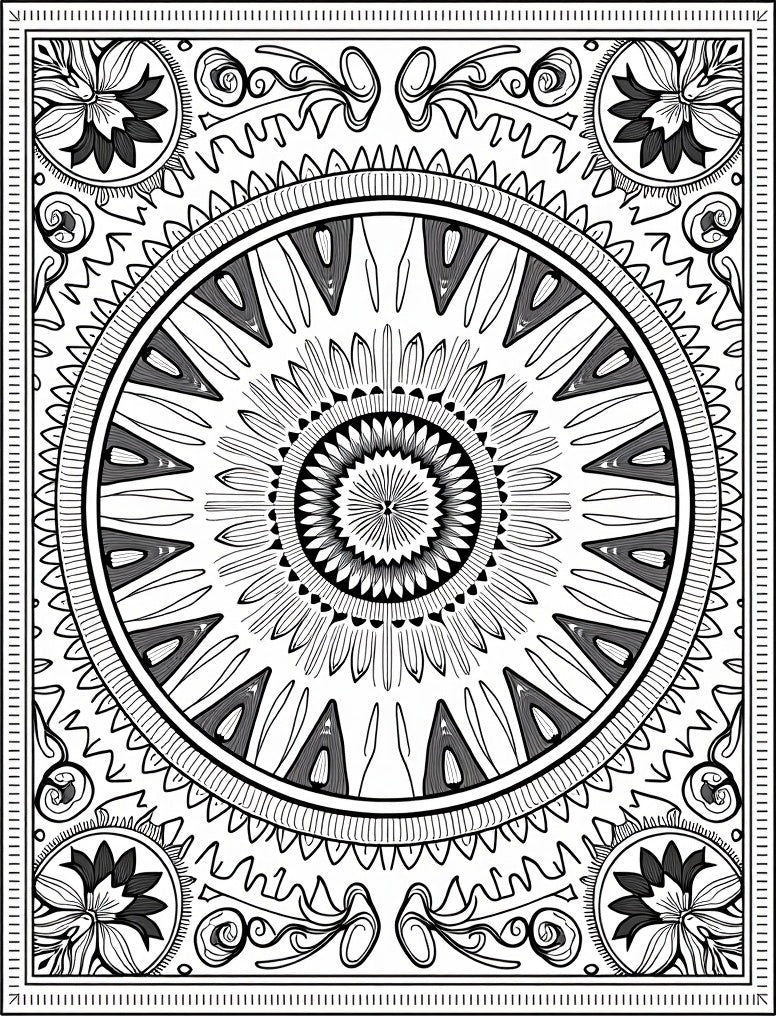 Monochromatic Radial Lotus Medallion Rug