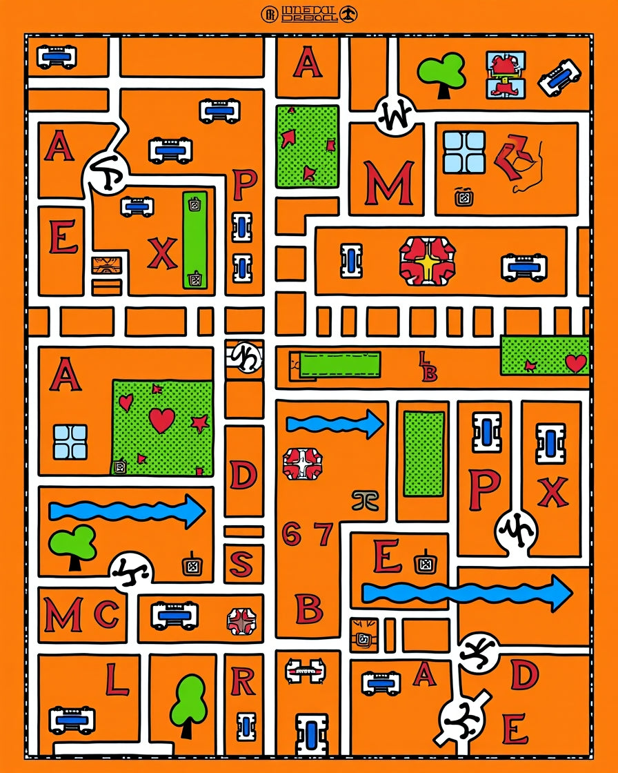 Whimsical Cartoon City Map Rug