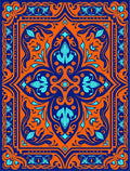 Bold Orange Blue Floral Medallion Rug