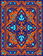 Bold Orange Blue Floral Medallion Rug